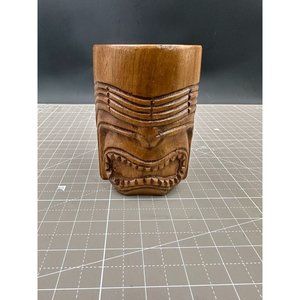 Solid Wood Tiki Beer Mug Monkey Pod Pen Holder Flower Holder